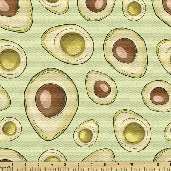 Ambesonne Fruit Fabric by the Yard Upholstery, Round Avocado Doodle, 2 Yards, Green Multicolor