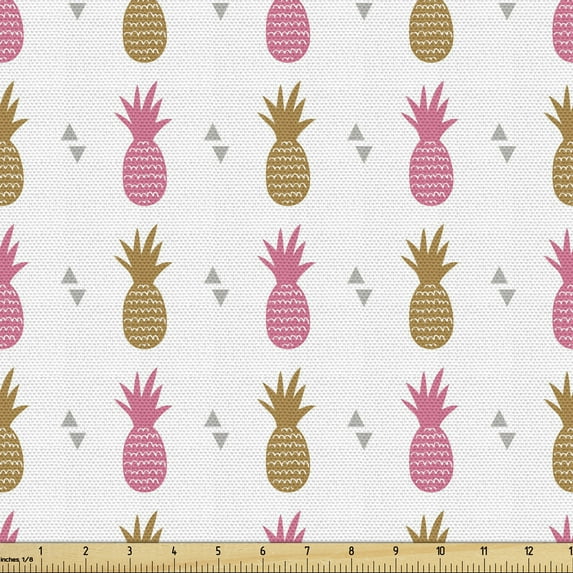 Ambesonne Fruit Fabric by the Yard Upholstery, Pink and Brown Pineapples, 5 Yards, Multicolor