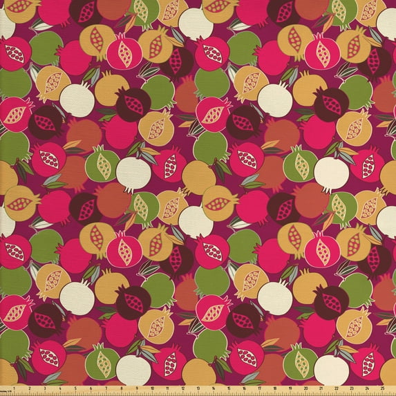 Ambesonne Fruit Fabric by the Yard Upholstery, Repeating Pomegranate, 5 Yards, Dark Magenta Multicolor