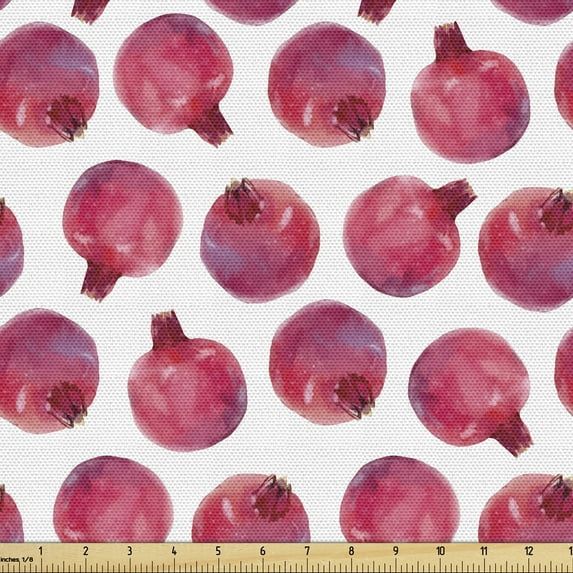 Ambesonne Fruit Fabric by the Yard Upholstery, Watercolor Style Pomegranates, 10 Yards, Dark Coral Dried Rose