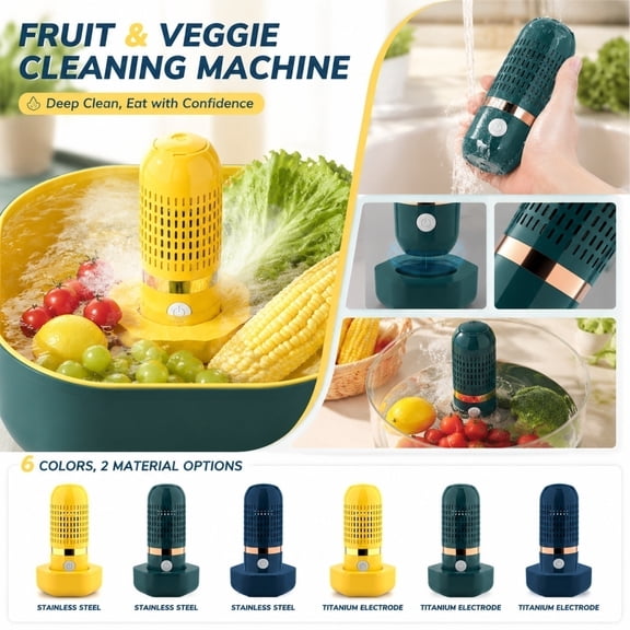 Fruit and Vegetable Cleaner Machine, Cordless Produce Washer with Wireless Charging Dock, Portable Food Cleaner for Fruits, Vegetables, Meat & Grains, Rechargeable, IPX7 Waterproof