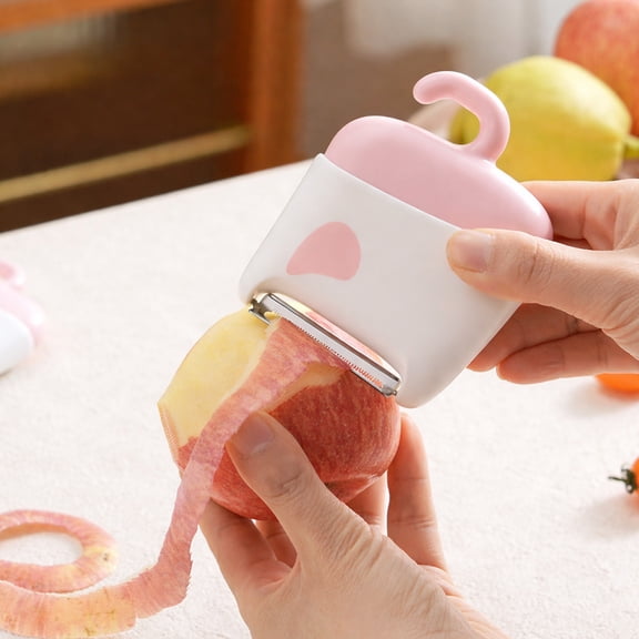 Fruit and Vegetable Cleaning Brush with Peeling Knife | Two-in-One Stainless Steel Scraper | Ergonomic Non-Slip Handle | Compact | 1 pc | 10x7.5 cm | Pink/Coffee