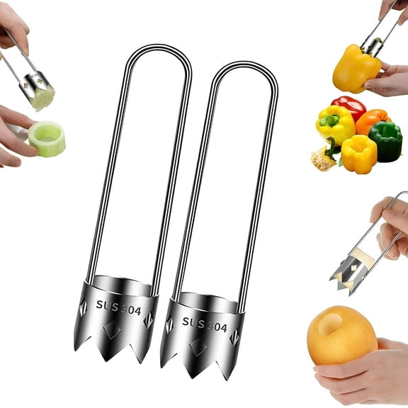 Fruit and Vegetable Corer Tool, 2026 Upgraded Reusable Stainless Steel Red Bell Pepper Seed Corer Tool for Pineapple Apple Pear Pepper Tomato for Vegetables Fruit Kitchen Gadget (2pcs)