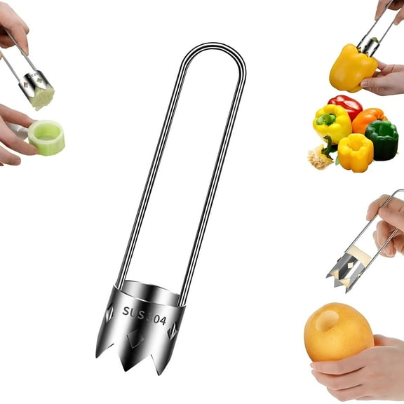 Fruit and Vegetable Corer Tool, 2026 Upgraded Reusable Stainless Steel Red Bell Pepper Seed Corer Tool for Pineapple Apple Pear Pepper Tomato for Vegetables Fruit Kitchen Gadget (1pcs)
