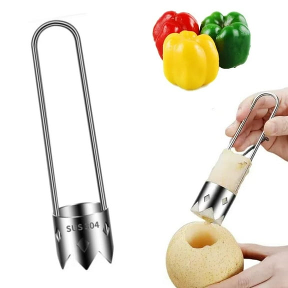 Fruit and Vegetable Corer Tool, Stainless Steel Fruit Córer, Apple Core Remover with Ergonomic Handle, Red Bell Pepper Corer Tool for Vegetables Fruit Kitchen Gadget