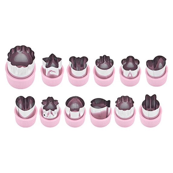Fruit Vegetable Cutter Plunger Molds, Mini Cookie Cutters Set, Fondant Shape Embossing Tool, 12 Pcs Flower Animal Shapes Stainless Steel Cutting Molds with Soft Non-Slip Grip Handle