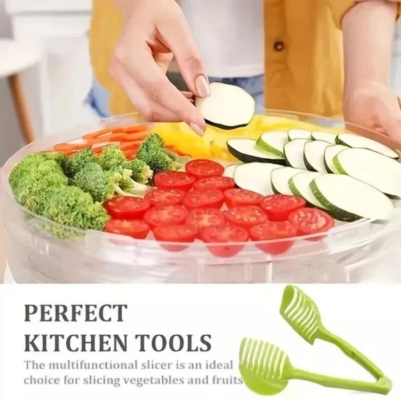 Fruit & Vegetable Hand Held Slicer - Color: Green - Plastic Kitchen Gadget