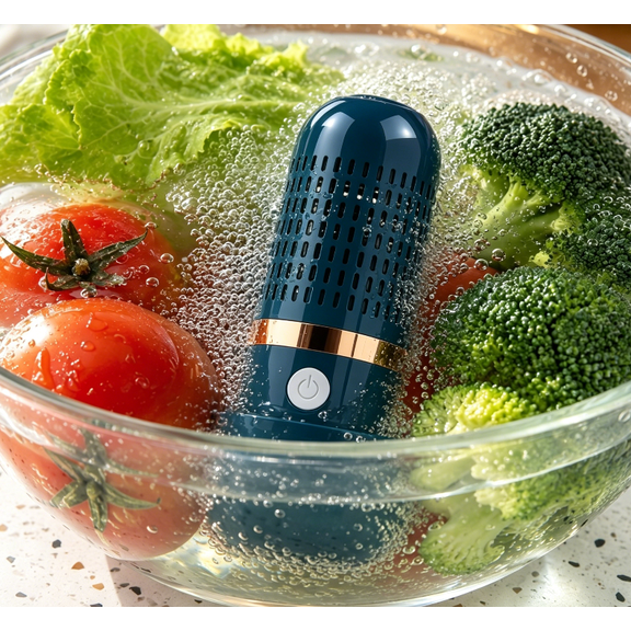 Fruit and Vegetable Purifier Cleaner Washing Machine Capsule Shape | OH-ion Purification Technology, IPX7 Waterproof for Cleaning Veggie Grains Rice Meat Seafood (Blue|Titanium Electrode)