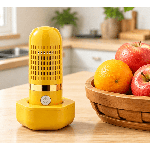 Fruit and Vegetable Purifier Cleaner Washing Machine Capsule Shape | OH-ion Purification Technology, IPX7 Waterproof for Cleaning Veggie Grains Rice Meat Seafood - (Yellow|Titanium Electrode)