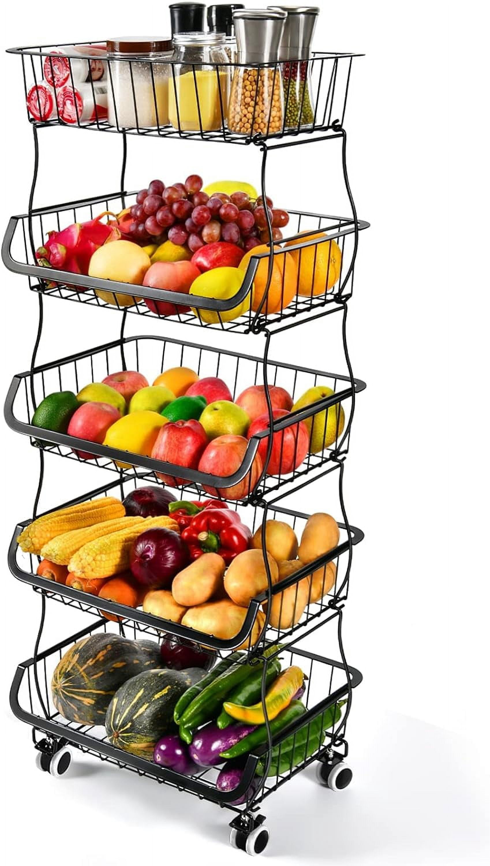 Fruit Vegetable Storage Basket, 5 Tier Stackable Metal Wire Storage