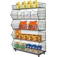thumbnail image 1 of Fruit Vegetable Storage Basket for Kitchen, 5 Tier Stackable Metal Wire Basket Stand Cart w/Wheel Rolling Pantry Retail Display Rack Fruit Basket Organizer Baskets for Kitchen, Pantry (Black,White), 1 of 8