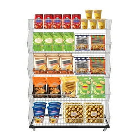 Fruit Vegetable Storage Basket for Kitchen, 5 Tier Stackable Metal Wire Basket Stand Cart w/Wheel Rolling Pantry Retail Display Rack Fruit Basket Organizer Baskets for Kitchen, Pantry (Black,White)