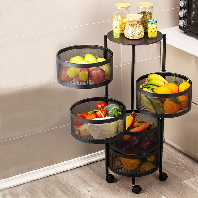 Fruit Vegetable Storage Basket Rolling Cart for Kitchen 5 Tier