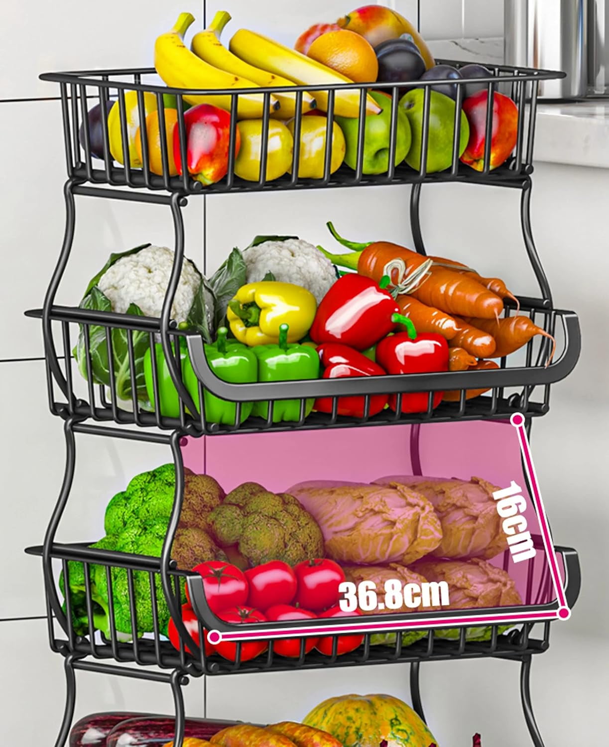 Fruit Vegetable Storage Baskets with Wheels, 6 Tier Stackable Wire ...