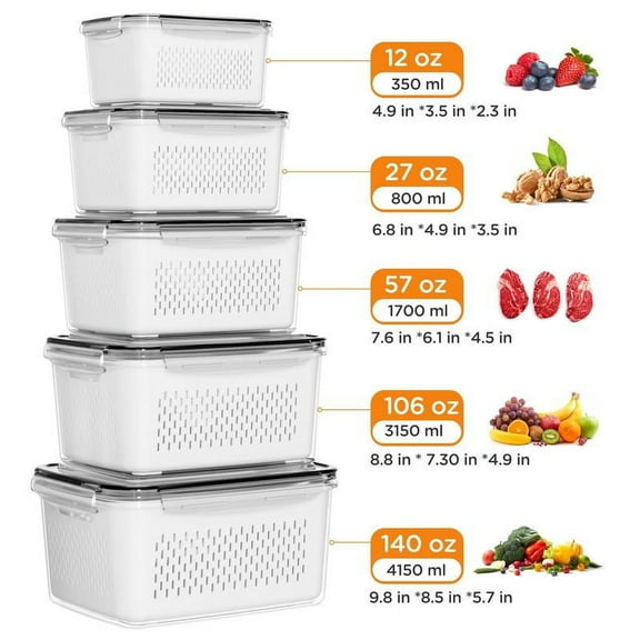Fruit & Vegetable Storage Box, 6 Counts Double Layer Drainage Box,Kitchen Accessories Storage Organizer, Household Essentials,Containers Utensils