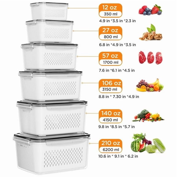 Fruit & Vegetable Storage Box, 6 Counts Double Layer Drainage Box,Kitchen Accessories Storage Organizer, Household Essentials,Containers Utensils