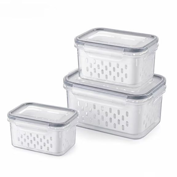 Fruit and Vegetable Storage Containers for Fridge, Draining Fresh Produce Bins with Lid, 3-in-1 Multifunctional Organizer for Kitchen or Refrigerator, BPA-Free