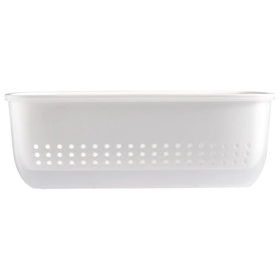 Fruit Vegetable Storage Containers for Fridge with Removable Colander & Traceless Tape, 2 in 1 Fridge Organizer Bins for Salad Berry Lettuce Vegetables Meat, Meal-prep Container(White,10.8x5.6x3.7")