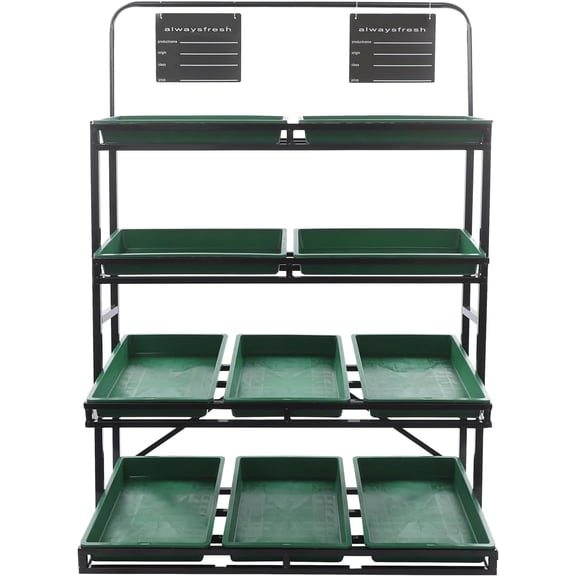 Fruit and Vegetable Storage Rack, 4-Tier Supermarket Retail Display Stand, Free-Standing Fruit Basket Stand, Market Shelf, Snack Rack with 10 Removable Baskets for Kitchen, Shop, Store