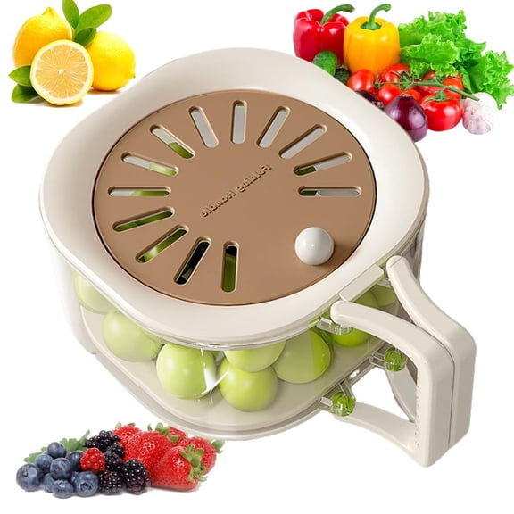 Fruit & Vegetable Strainer Container With Lid, New Multifunctional Folding Handle Dual-Purpose Washer & Dehydrator, Thickened Portable Storage Container For Home Kitchen Users,