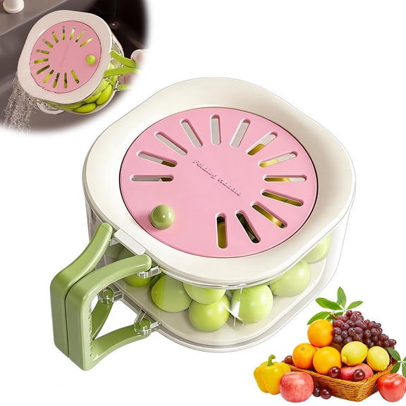 Fruit Vegetable Washing Bowl with Strainer - Berry Lettuce Keeper for Fridge Refrigerator Organization - Lettuce Keeper for Fridge Refrigerator Strainers and Colander for Kitchen - Pink