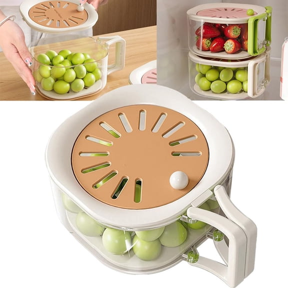 Fruit Vegetable Washing Bowl with Strainer,Berry Lettuce Keeper for Fridge Refrigerator Organization, Portable Colander for Kitchen, Drainer Container With Lid,Coffee - 16x14.5x8.5cm