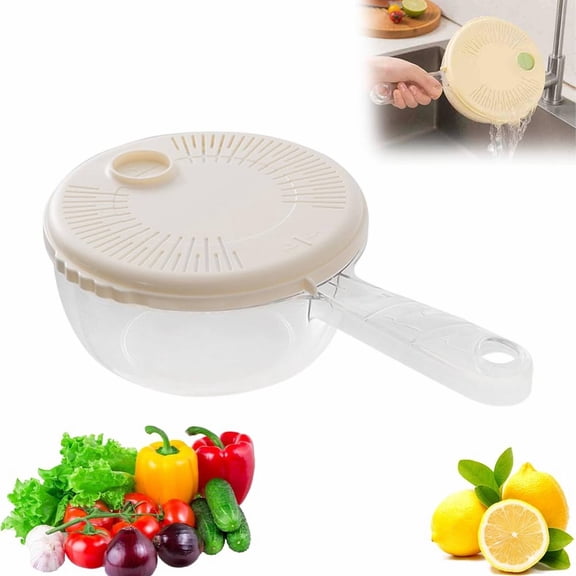 Fruit Vegetable Washing Bowl, Washing Bowl with Strainer & Lid, Multifunctional Draining Preservation Basket, Kitchen Fruit Cleaning Bowl with Filter, Food Draining & Storage Bowl,White