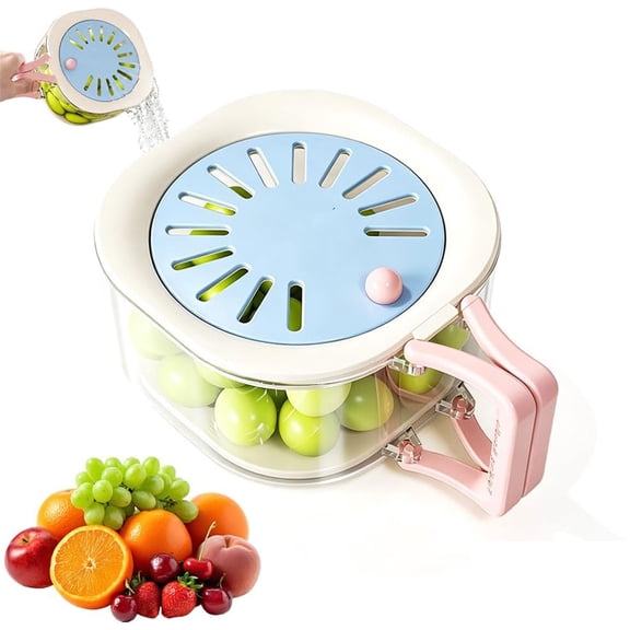Fruit Vegetable Washing Bowl with Strainer, Multifunctional Berry Lettuce Keeper for Fridge, Portable Colander with Lid for Kitchen(Blue)