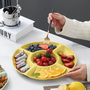 Fruit&Veggie Tray,Divided Serving Platter,5 Sectional Divided Snack Nut Candy Veggie Fruit Dish Serving Platter Divided Food Tray,10 Inch,Yellow