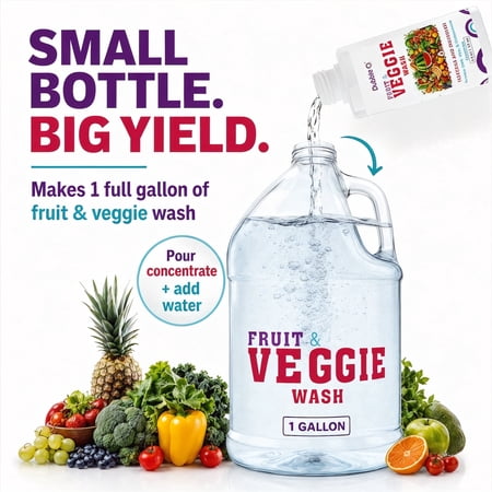 Fruit and Vegetable Wash Concentrate - 2 fl. oz. ? Makes 1 Full Gallon when Diluted ? Cleans Wax, Dirt, and Contaminants ? Tasteless and Odorless - Dubble O Brand