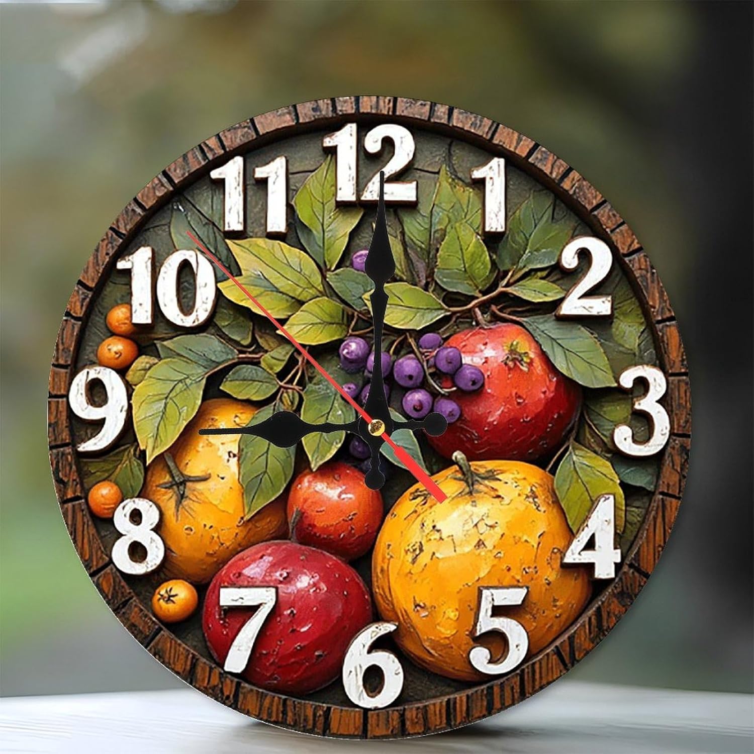 Fruit Wall Clock Rustic Decor Kitchen Farmhouse Clock 10-Inch Wooden ...