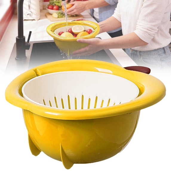Fruit Washer & Vegetable Strainer,9.5X11.2X4.4inch Double Layer Large Capacity Drain Basket, Colander Set for Washing Berries Lettuce Pasta, Rinsing Filter Bowl, Colander Combo for Home Kitchen Use