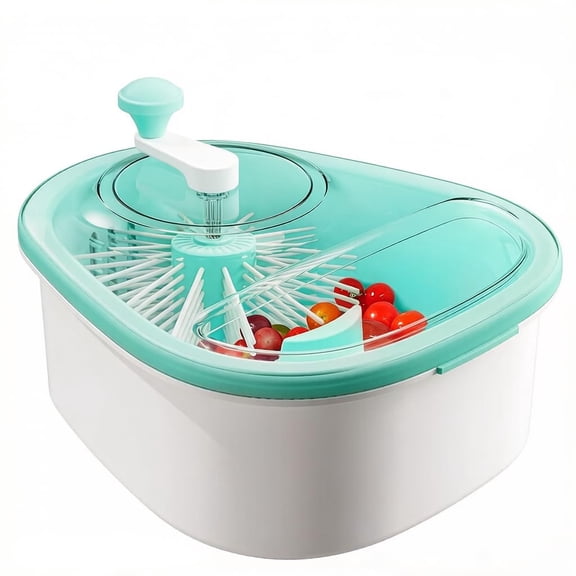 Fruit Washer and Spinner with Brush, 720° Vortex Manual Wash, Removable Basket, Blue, for Kitchen Sink, Fruits & Veggies