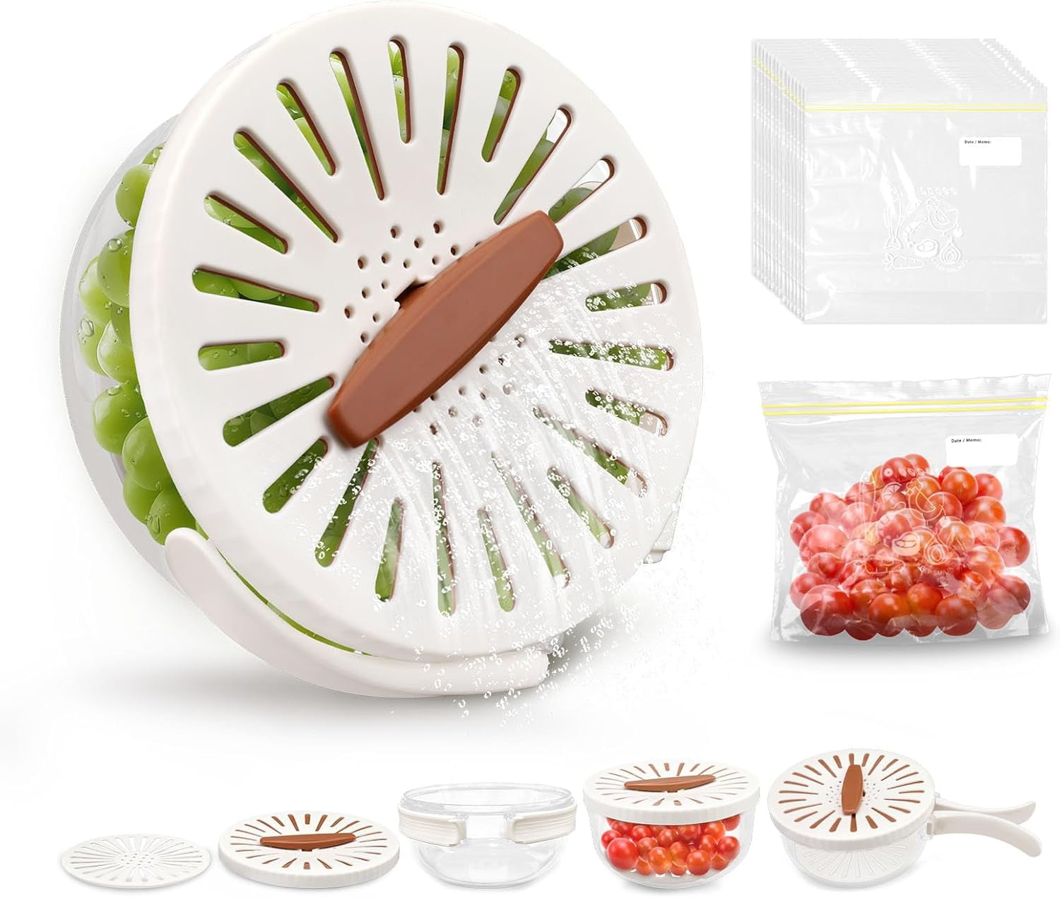 Fruit Washing Bowl with Strainer with 15 Pcs Food Storage Bags, 2 in 1 ...