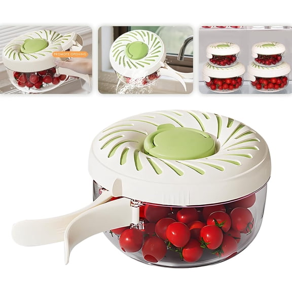 Fruit Washing Bowl with Strainer, BPA-Free Drain Basket and Ice Compartment, Multifunctional Berry Washer, Foldable Handle Strainer and Colander for Storage