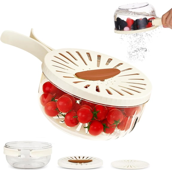 Fruit Washing Bowl with Strainer,Fruit Strainer Container with Lid,Fruit Washing Basket for Sink with Foldable Handle Drain Container for Berries Vegetables,Fridge Storage Container