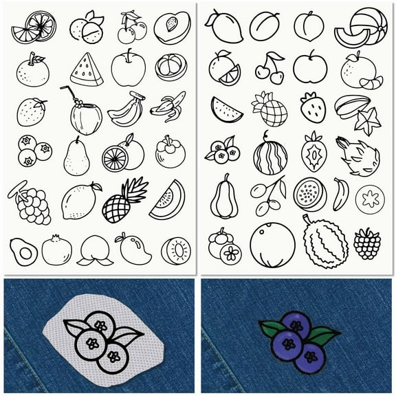 Fruit Water Soluble Embroidery Stabilizers Hand Sewing Stick and Stitch Transfers Paper Wash Away Pre-Printed Self Adhesive Patterns for Bags Cloth Sewing Lovers Beginner Needlework White