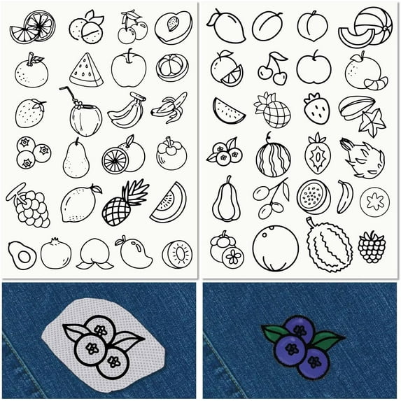 Fruit Water Soluble Embroidery Stabilizers Hand Sewing Stick and Stitch Transfers Paper Wash Away Pre-Printed Self Adhesive Patterns for Bags Cloth Sewing Lovers Beginner Needlework