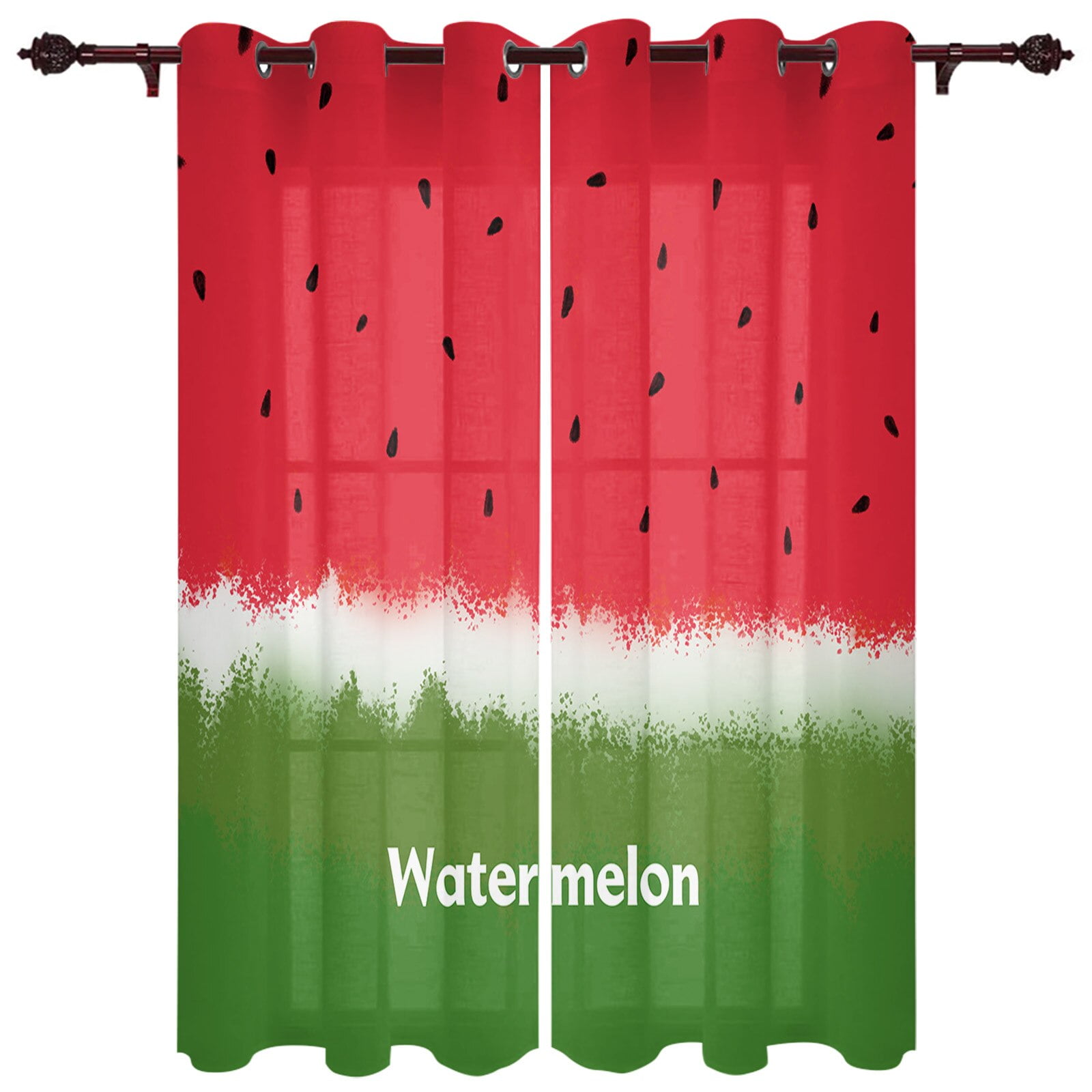 Fruit Watermelon Black And White Lattice Window Curtains For Living fruit-watermelon-black-and-white-lattice-window-curtains-for-living