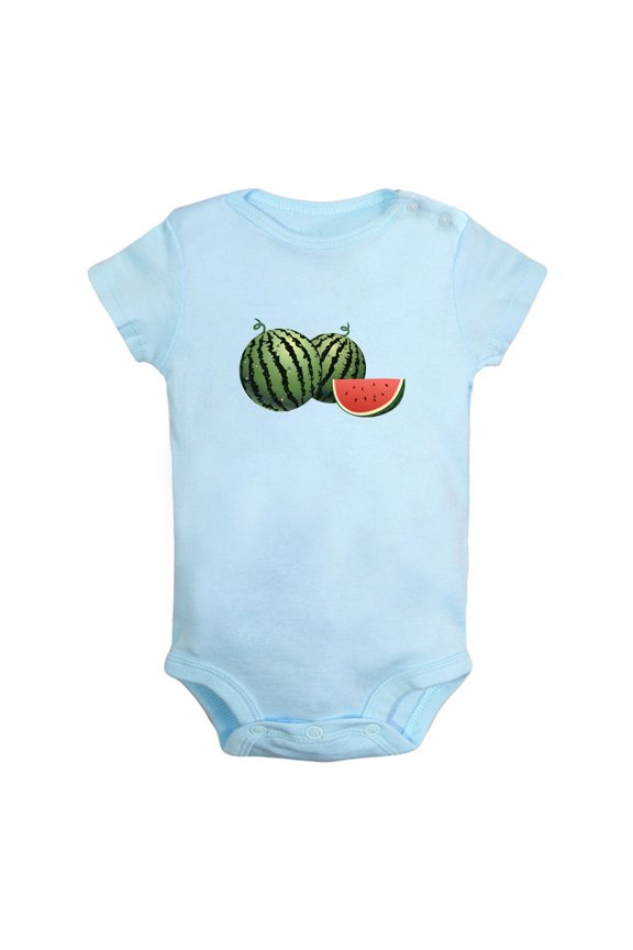 Fruit Watermelon Image Print Rompers For Babies, Newborn Baby Unisex Bodysuits, Infant Jumpsuits, Toddler 0-24 Months Kids One-Piece Oufits (Blue, 0-6 Months)