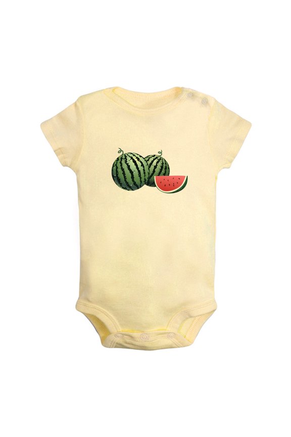 Fruit Watermelon Image Print Rompers For Babies, Newborn Baby Unisex Bodysuits, Infant Jumpsuits, Toddler 0-24 Months Kids One-Piece Oufits (Yellow, 6-12 Months)