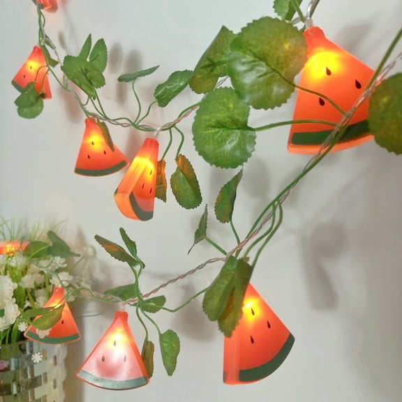 Fruit Watermelon Slice String Lights with Green Ivy Plant Garland Battery Powered Fairy String for Wedding Home Birthday Decoration