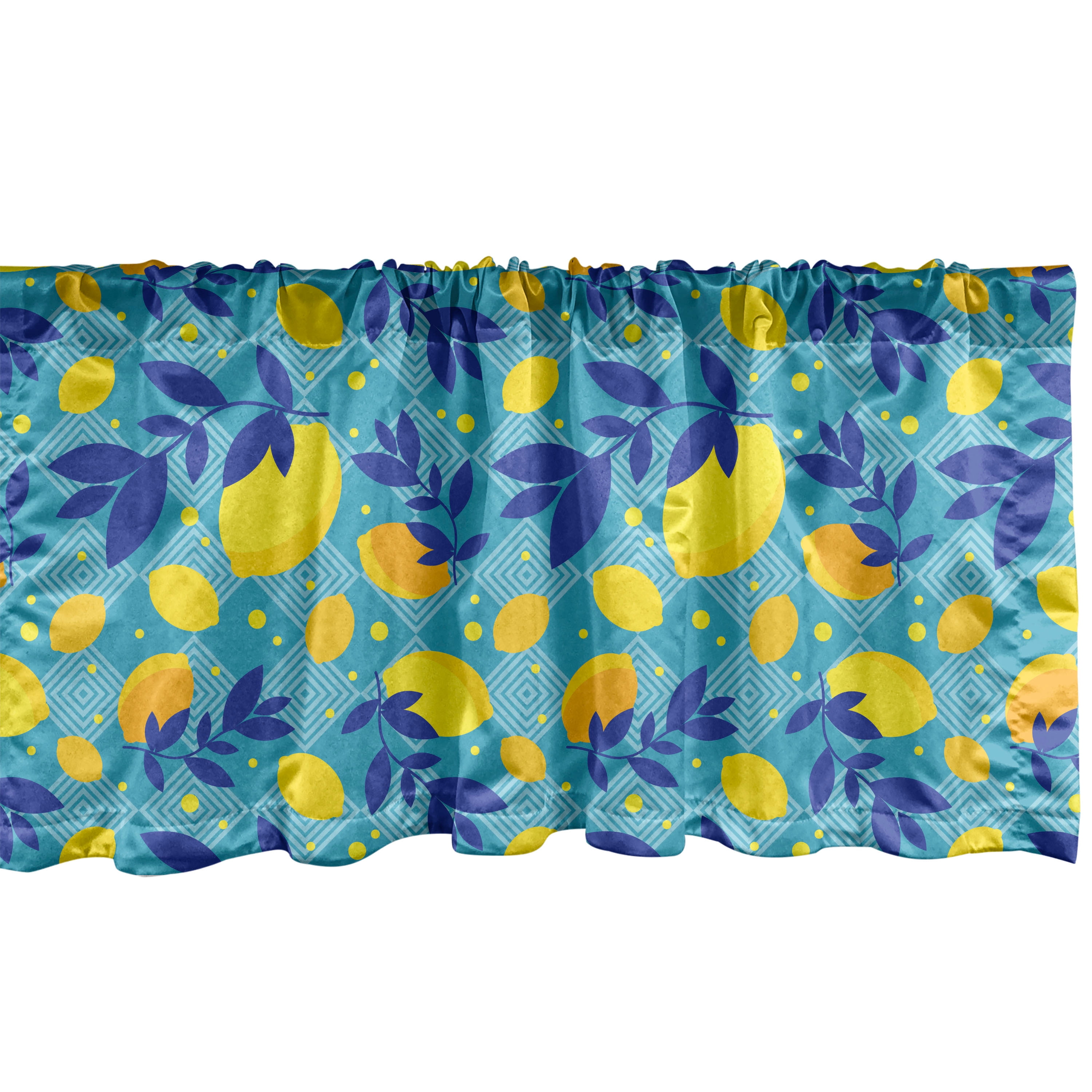 Ambesonne Fruit Window Valance, Cartoon Lemons and Leaves, 54" X 18