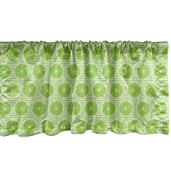 Ambesonne Fruit Valance Pack of 2, Round Slices of Lime Striped, 54"X12", Lime Green and White