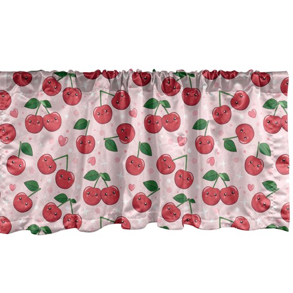 Ambesonne Fruit Valance Pack of 2, Funny Kawaii Cherries Design, 54"X12", Pale Pink Ruby Green