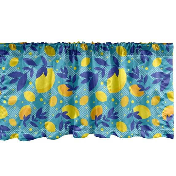 Ambesonne Fruit Valance Pack of 2, Cartoon Lemons and Leaves, 54"X12", Yellow and Multicolor