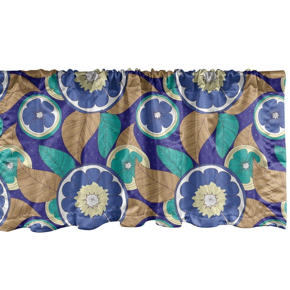 Ambesonne Fruit Valance Pack of 2, Multicolored Lemons and Leafs, 54"X18", Indigo Dark Seafoam Camel