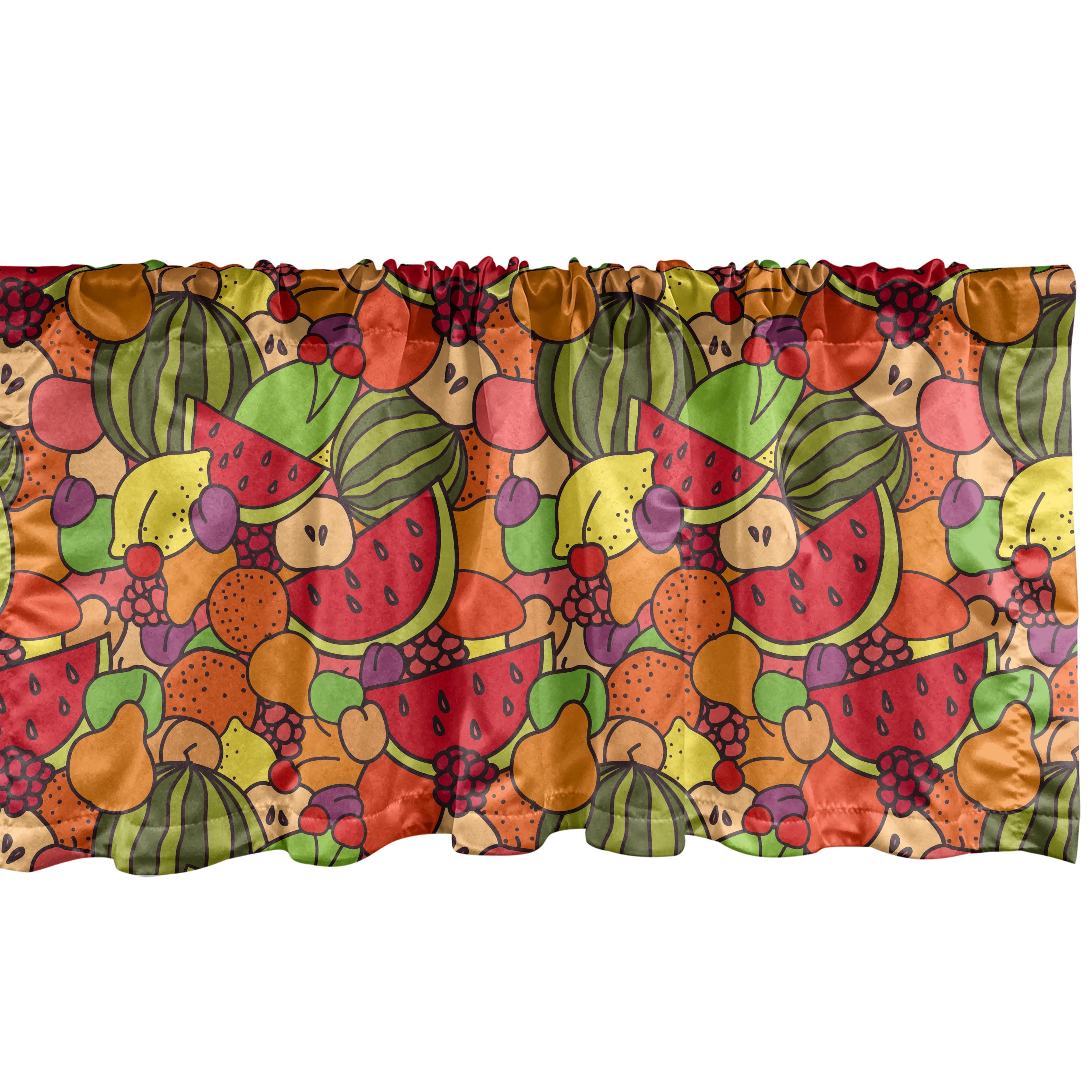 Fruit Window Valance, Summer Food Doodle Pattern with Watermelon Lemon