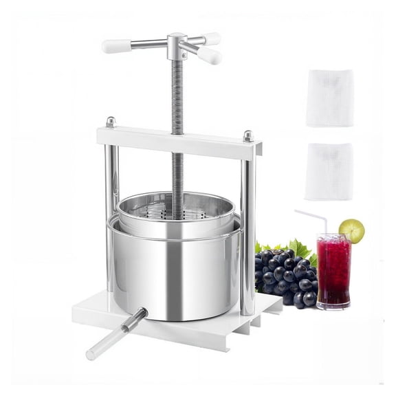 Fruit Wine Press 5L, Stainless Steel Cider Press, Manual Juice Maker for Apple, Grape, Olive Oil, Honey, 2 Barrels, Triangular Handle