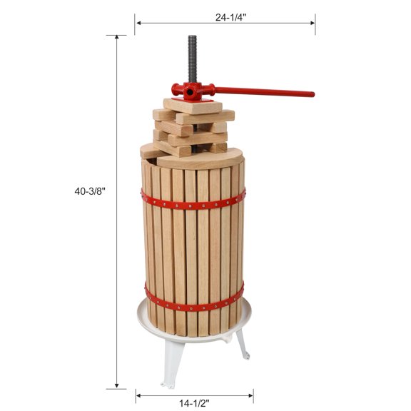 Fruit Wine Press - Nature Apple&Grape&Berries Crusher Manual Juice Maker for Kitchen, Solid Wood Basket with 8 Blocks Cider Heavy Duty Wine Making Press (7.9 Gallon),